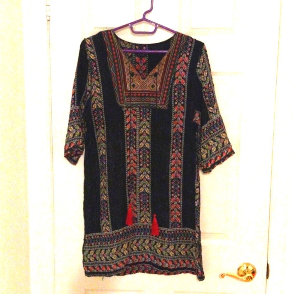 Bohemian Black and Red Patterned Dress